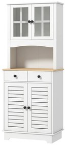 HOMCOM Ντουλάπι κουζίνας με γυάλινες πόρτες, 2 συρτάρια, Ντουλάπι σερβίτσιων, Ντουλάπι τραπεζαρίας, Ξύλο, 68 x 39,5 x 170 cm, Λευκό
