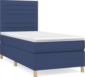 vidaXL Κρεβάτι Boxspring με Στρώμα Μπλε 90x190 εκ.Υφασμάτινο