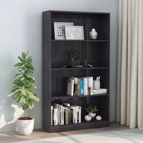 vidaXL Βιβλιοθήκη με 4 Ράφια Γυαλιστερό Γκρι 80x24x142 εκ. Μοριοσανίδα