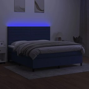 vidaXL Κρεβάτι Boxspring με Στρώμα & LED Μπλε 160x200 εκ. Υφασμάτινο