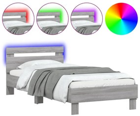 vidaXL Πλαίσιο Κρεβατιού με Κεφαλάρι και LED Γκρι sonoma 75 x 190 εκ.