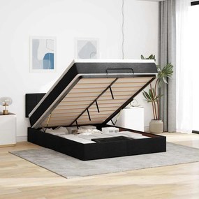 vidaXL Οθωμανικό κρεβάτι με στρώμα &amp; LEDs Μαύρο 140x190 cm Ύφασμα