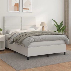 Κρεβάτι Boxspring με Στρώμα Λευκό 140x190εκ.από Συνθετικό Δέρμα