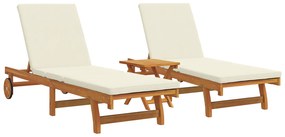 vidaXL Κινούμενες Ξαπλώστρες 2 τεμ με Τραπέζι & Μαξιλάρι από Στερεό Ξύλο Ακακίας