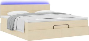 vidaXL Οθωμανικό κρεβάτι με στρώμα &amp; LEDs Cream 160x200cm ύφασμα