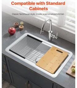 VEVOR 33in Farmhouse Sink Topmount Undermount Kitchen Single Bowl Basin Fireclay