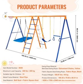 VEVOR Swing Sets for Backyard 6 in 1 Swing Set 440lbs Capacity Metal Swingset