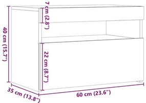 Κομοδίνο με φώτα LED Αρτισιανή Δρυς 60x35x40 εκ. από Επεξ. Ξύλο - Καφέ