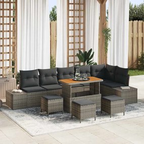 vidaXL Σετ Καναπέ Κήπου με μαξιλάρι 10 pcs Γκρι Πολυ ράταν