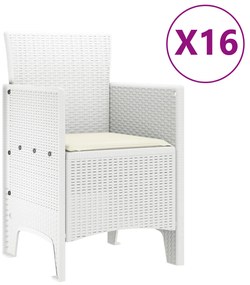 vidaXL Σετ Τραπεζαρίας Κήπου 17 Τεμαχίων με Μαξιλάρια Λευκό Πολυ Ρατάν