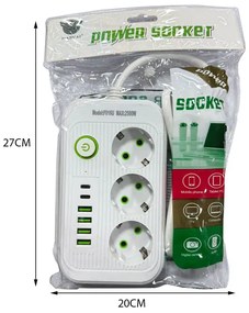 Πολύμπριζο 3 Θέσεων, 4USB και 2Type-C με διακόπτη - Power Socket