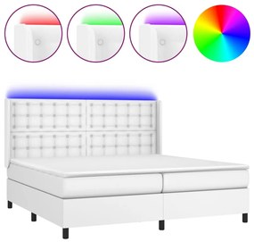 Κρεβάτι Boxspring με Στρώμα & LED Λευκό 200x200 εκ. Συνθ. Δέρμα - Λευκό