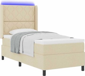 vidaXL LED Κρεβάτι με βάθρο με κεφαλάρι Κρεμ 90 x 200 cm ύφασμα