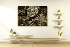 Εικόνα όμορφα λουλούδια σε σχέδιο σέπια - 90x60