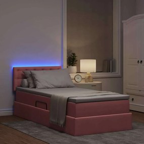 vidaXL LED Κρεβάτι αποθήκευσης με στρώμα Ροζ 100 x 200 cm Βελούδο