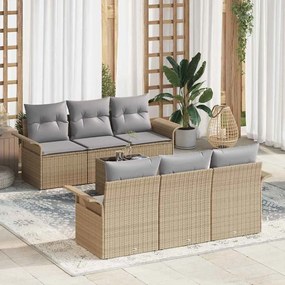 vidaXL Σετ Καναπέ Κήπου 7 pcs Μπεζ Πολυ ράταν