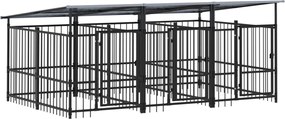 vidaXL Υπαίθριο Κλουβί Σκύλων με Οροφή από Χάλυβα 5,63 μ²