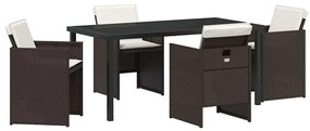 vidaXL Σέτ φαγητού για κήπο με μαξιλάρι 5 pcs Καφέ Πολυ ράταν
