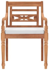 Καρέκλες Batavia 2 τεμ. από Μασίφ Ξύλο Teak με Μαξιλάρια - Λευκό