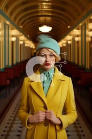 Intra Συλλεκτικό Ξύλινο Παζλ Plywood 4mm - Κομψή γυναίκα με κίτρινο παλτό και ασορτί καπέλο Σε Ξύλινο Κουτί - Διαστάσεις Puzzle: 10x10 cm – 25 κομμάτια