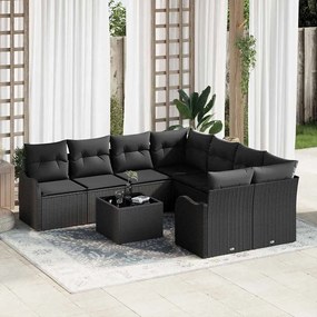 vidaXL Σετ Καναπέ Κήπου 9 pcs Μαύρο 55 x 55 x 37 εκ Πολυ ράταν
