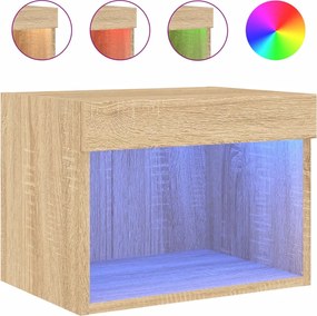 vidaXL Κομοδίνο Επιτοίχιο με Φώτα LED Sonoma Δρυς