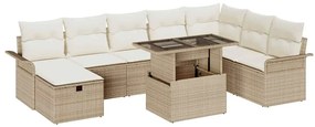 vidaXL Σετ Καναπέ Κήπου με μαξιλάρι 9 pcs Μπεζ Πολυ ράταν