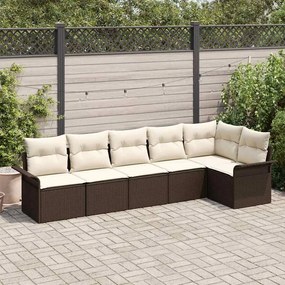vidaXL Σετ Καναπέ Κήπου με μαξιλάρι 6 pcs Καφέ Πολυ ράταν