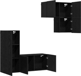vidaXL Ντουλάπι TV Επιτοίχιο 4 pcs Μαύρη Οξυά Επεξεργασμένο ξύλο