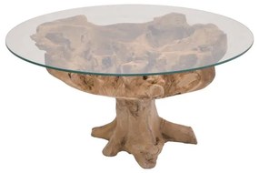 Coffee table Motive Inart natural-black solid teak wood-glass D80x45cm 80x80x45 εκ.