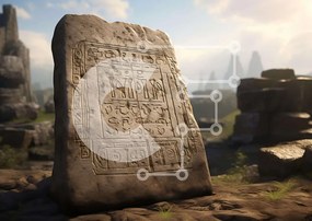 Intra Συλλεκτικό Ξύλινο Παζλ Plywood 4mm - Αρχαία πέτρα με επιγραφές Σε Ξύλινο Κουτί - Διαστάσεις Puzzle: 10x10 cm – 25 κομμάτια