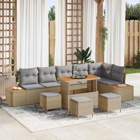 vidaXL Σετ Καναπέ Κήπου με μαξιλάρι 10 pcs Μπεζ Πολυ ράταν