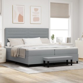 vidaXL Κρεβάτι Box Spring με Στρώμα & Πάγκο Ανοιχτό Γκρι 200x200 εκ. Ύφασμα