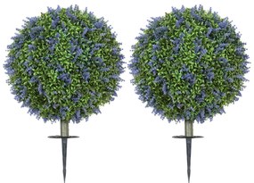 HOMCOM Σετ 2 Τεχνητών Δέντρων, Τεχνητά Δέντρα Λεβάντας, Παλούκια Εδάφους, Ανθεκτικά στην Υπεριώδη Ακτινοβολία