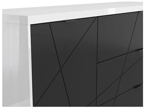 Σιφονιέρα Boston CE100, Γυαλιστερό λευκό, Μαύρο ματ, Με συρτάρια και ντουλάπια, Αριθμός συρταριών: 3, 93x156x43cm, 66 kg | Epipla1.gr