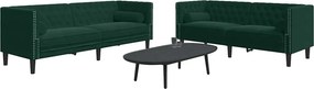 vidaXL Καναπές Chesterfield Σετ 2 Τεμ. με Στηρίγματα Πράσινο Βελούδο