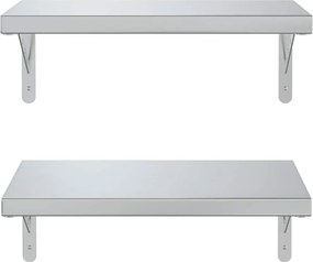vidaXL Ράφια Τοίχου 2 τεμ. Ασημί 50x30 εκ. Ανοξείδωτο Ατσάλι