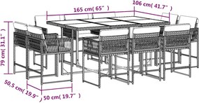 vidaXL Σετ Τραπεζαρίας Κήπου 11 Τεμαχίων Γκρι Συνθ. Ρατάν με Μαξιλάρια