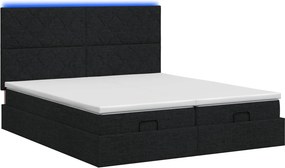 vidaXL Κρεβάτι Ottoman με Στρώμα και LED Μαύρο 200 x 200 cm Ύφασμα