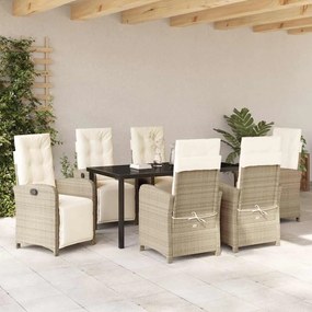 vidaXL Σέτ φαγητού για κήπο 7 pcs Μπεζ συνθετικό ρατάν
