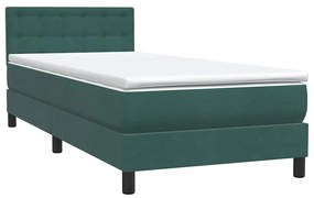 vidaXL Κρεβάτι Boxspring με Στρώμα Σκούρο Πράσινο 100x210εκ. Βελούδινο