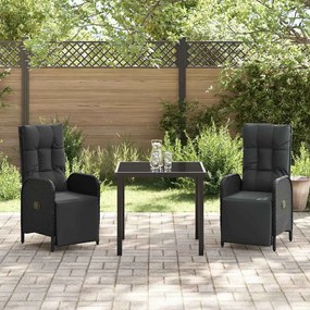 vidaXL Σέτ φαγητού για κήπο με μαξιλάρι 3 pcs Μαύρο Πολυ ράταν