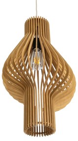 GloboStar® MIHIRO 02172 Boho Κρεμαστό Φωτιστικό Οροφής Μονόφωτο 1 x E27 AC220-240V IP20 - Φ32 x Υ56cm - Καφέ Ξύλινο Πλέγμα - 5 Χρόνια Εγγύηση