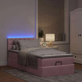 vidaXL Οθωμανικό κρεβάτι με στρώμα &amp; LEDs Ροζ 90x190cm Velvet