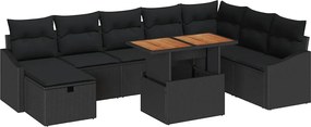 vidaXL Σετ Καναπέ Κήπου 9 pcs Μαύρο συνθετικό ρατάν