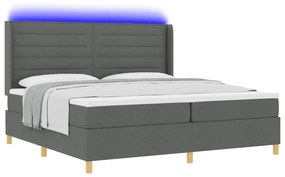 vidaXL Κρεβάτι Box Spring με Στρώμα & LED Γκρίζο Σκούρο 200x200 εκ. Υφάσματος