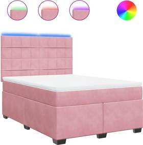 vidaXL Κρεβάτι Boxspring με Στρώμα Ροζ 140x200 εκ. Βελούδινο