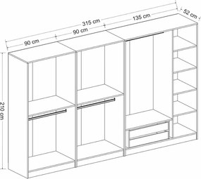 Επταφυλλη Ντουλαπα Ανθρακι KALEO PLUS 52x270x210