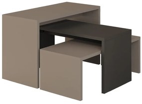 Τραπέζια σαλονιού Kantar pakoworld σετ 3τεμ σε ανθρακί - μόκα απόχρωση 65x30x39εκ