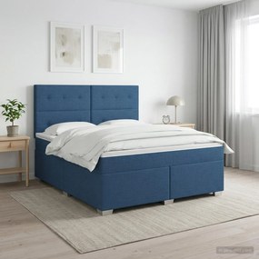 vidaXL Κρεβάτι box spring με στρώμα Μπλε 140 x 200 cm Ύφασμα